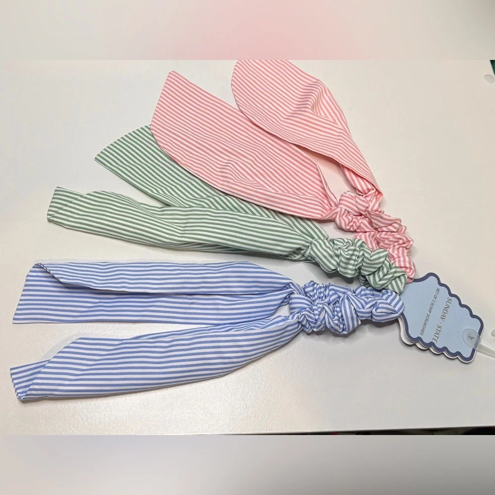 Sunday State Bow Scrunchie Set NWT Pink Green Blue Stripe Coquette Preppy Hair